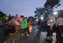 Mobil Damkar Terperosok ke Sawah